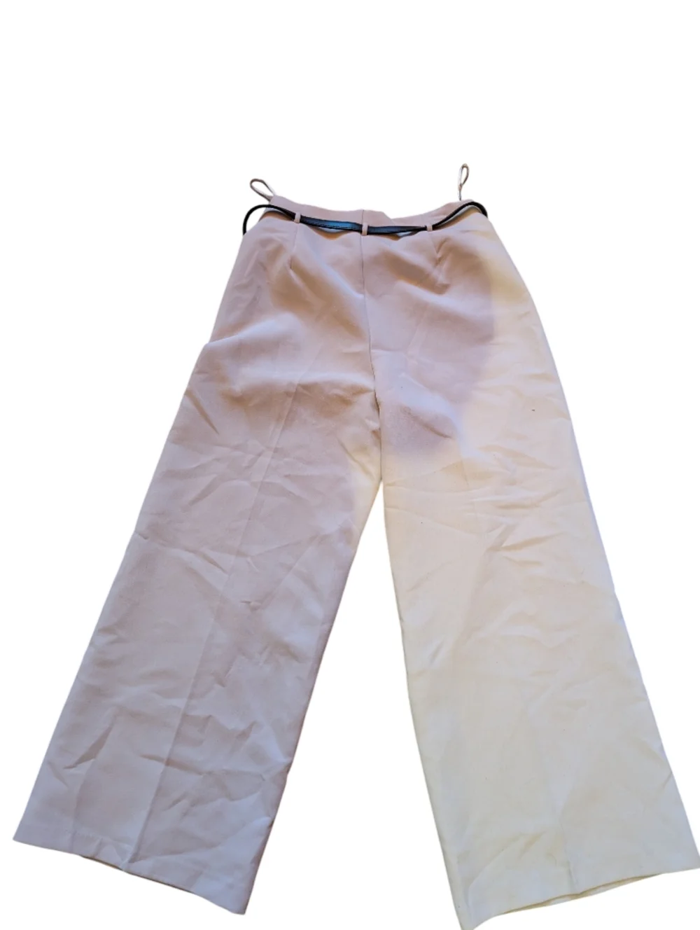 Zara Cream Wide-Leg High Waist Pants with Black Belt - Picture 2 of 3